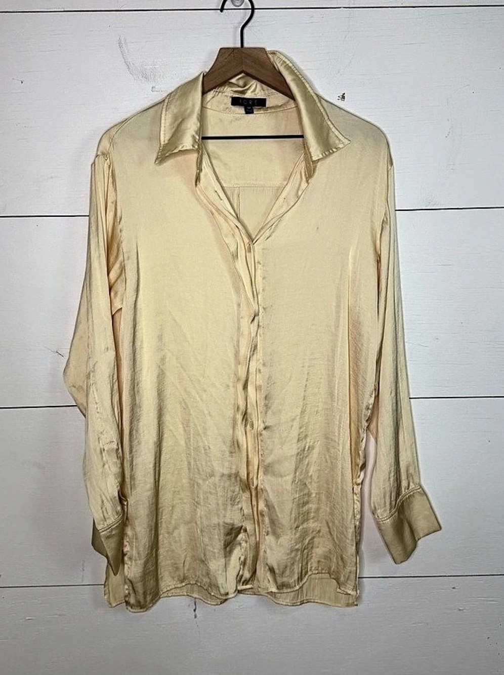 FORE • Yellow Satin Polyester Button Down Shirt Size Medium